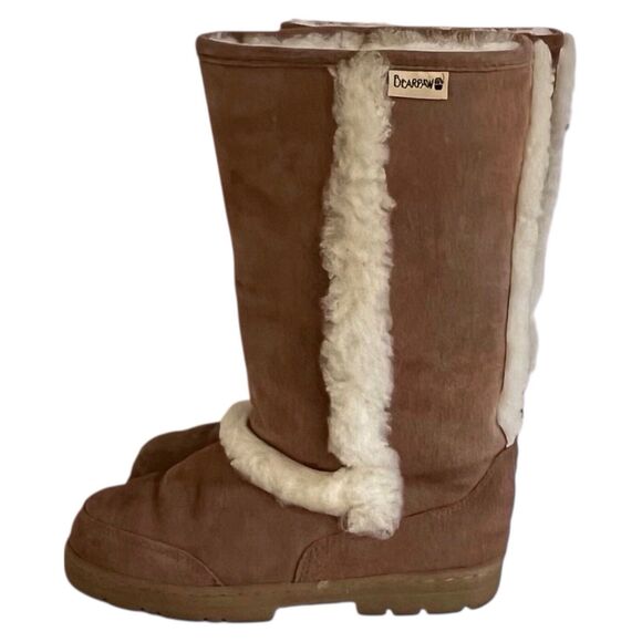 BearPaw Kendall Hickory Suede Tall Boots Sherpa Sheepskin Lining Size 10 Pull On - Picture 3 of 12
